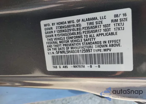 2016 Honda Odyssey Ex z USA, uszkodzony, nr VIN 5FNRL5H40GB125997